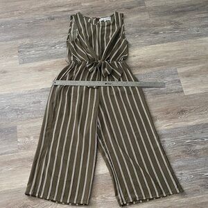 Almost Famous Medium Striped Olive Jumpsuit